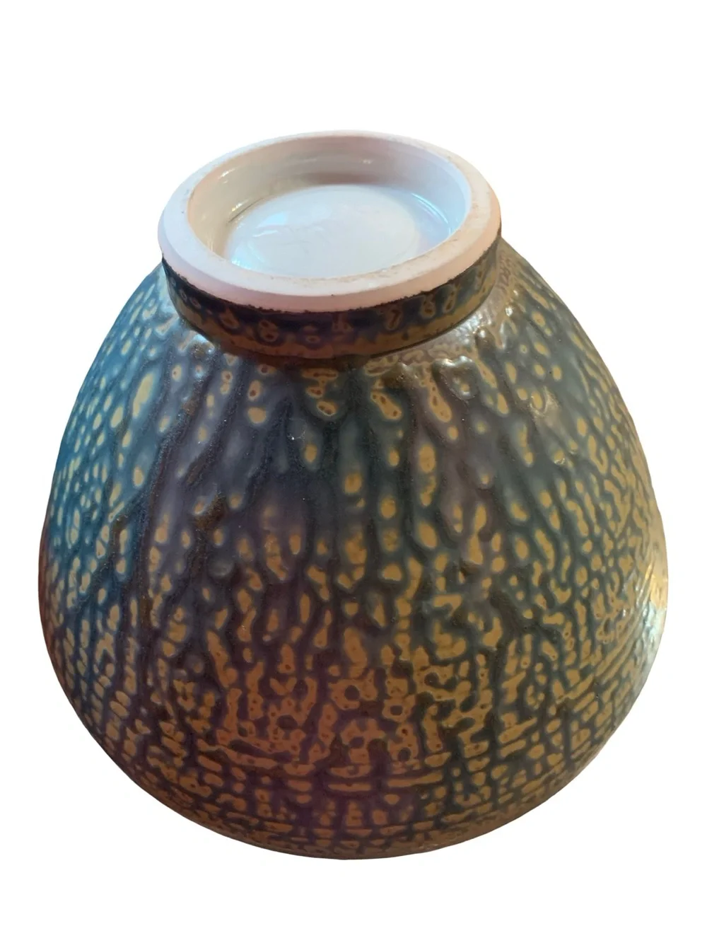 Signed Studio Art Pottery Lidded Casserole Serving Bowl Green Blue Textured